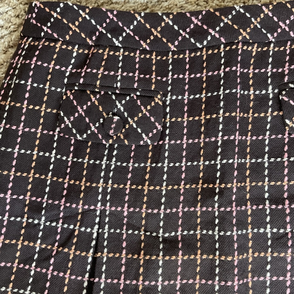 NWT Ann Taylor Loft 100% Wool Tweed Mini Skirt 8P Petite Brown Pink Check - Picture 4 of 6